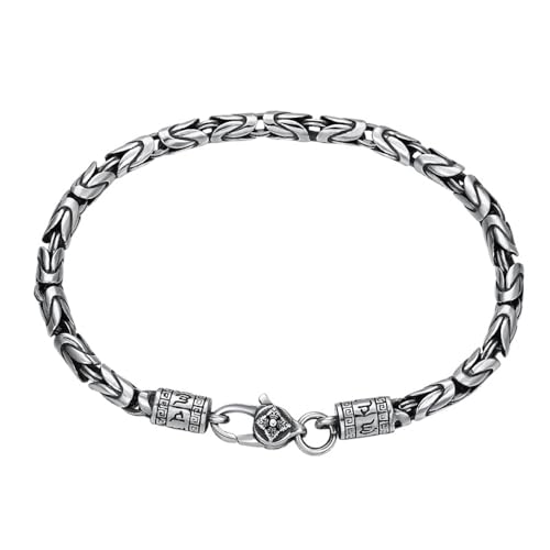 ForFox 4mm königskette Armband 925 Sterling Silber byzantinisches Armband gliederarmband mit Vajra dorje Verschluss für Herren und Jungen 18cm von ForFox