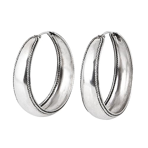 Große Creolen Retro 925 Sterling Silber Chunky Ohrringe für Damen von ForFox