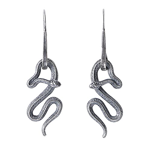 ForFox Damen Schlangen Ohrringe Schwarz Echt 925 Sterling Silber Mamba Schlange Hängeohrringe Schlangenohrringe Schmuck von ForFox