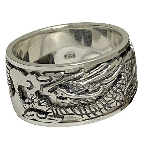 Vintage 925 Sterling Silber Chinesischer Drachen Ring Spinner Fidget Anxiety Ring Band Drachenring Schmuck für Herren Damen 12mm Größe 64 von ForFox