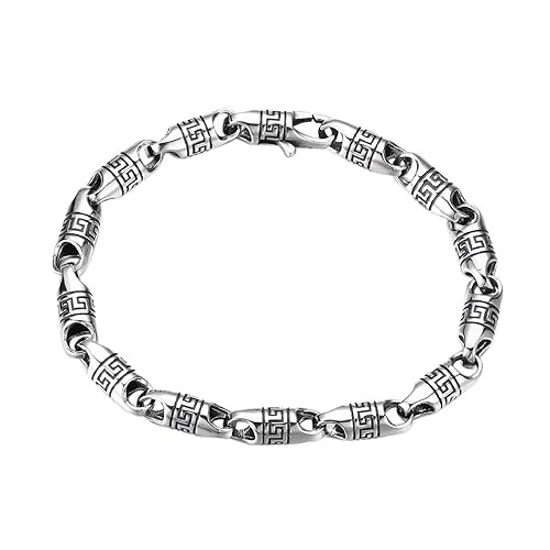 ForFox 5mm Armband mit Griechisches Schlüsselmuster 925 Sterling Silber Gliederarmband für Herren Damen 20cm von ForFox