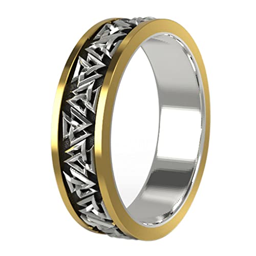 ForFox 5mm Bandring Zweifarbiger 925 Sterling Silber Wikinger Valknut Ring Nordischer Odin Knoten Ring für Herren Damen Größe 54 von ForFox