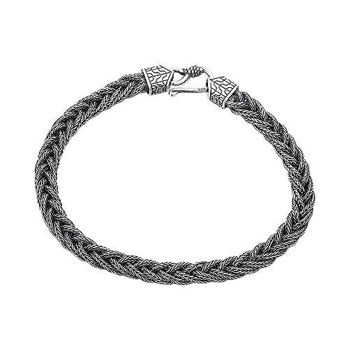 ForFox 5mm Schwarz Geflochten Armband Handgefertigt 925 Sterling Silber Seilkette Armband für Herren Damen 20cm von ForFox