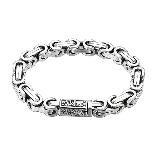 ForFox 7mm Königsarmband 925 Sterling Silber Byzantinische Kette Armband Gliederkette Armband mit Drachen Druckknopf Verschluss für Herren 20cm von ForFox