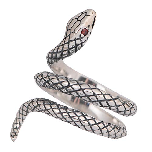 ForFox Damen Vintage Schlangenring mit Rote Augen 925 Sterling Silber Reptilien Tier Schlangen Ring Offen und Verstellbar von ForFox