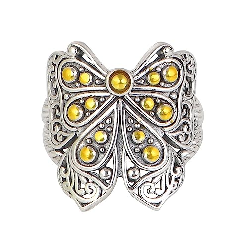 ForFox Damen Schmetterling Ring Zweifarbiger 925 Sterling Silber Schmetterlingsring Offen Verstellbar von ForFox