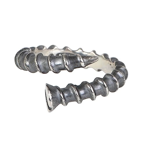 ForFox Damen Schrauben Nagel Ring Schwarzer 925 Sterling Silber Nagelring Offen Verstellbar von ForFox