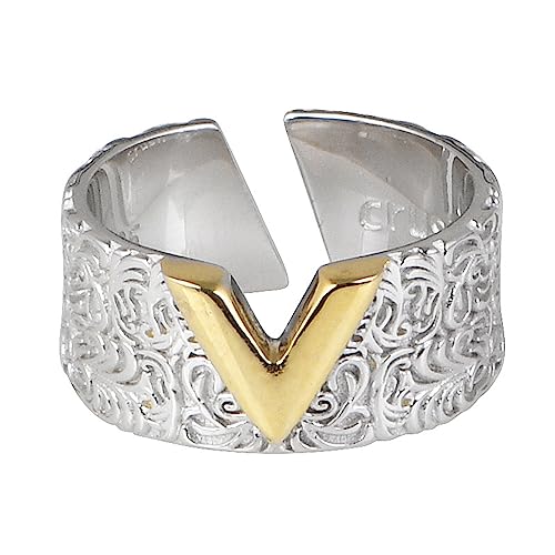 ForFox Damen Vergoldete Buchstabe V Ring 925 Sterling Silber Reben Ring Offen Verstellbar von ForFox