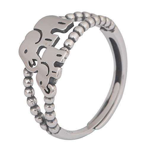Vintage 925 Sterling Silber Elefanten Ring für Damen Offen und Verstellbar von ForFox