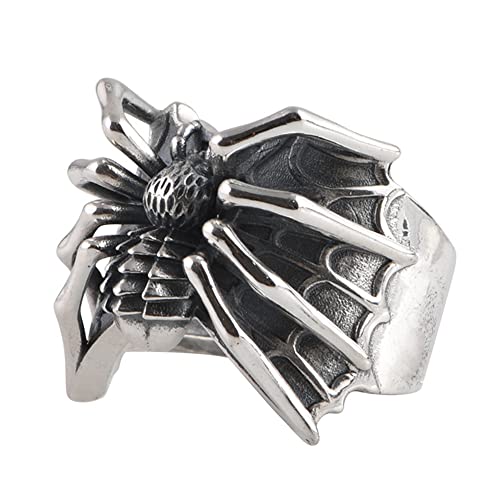 ForFox Echt massiv 925 Sterling Silber spinne Ring mit Spinnennetz für Herren offen und verstellbar von ForFox