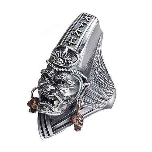 Gothic 925 Sterling Silber Black Impermanence Geister Ring Chinesischer Schmuck für Herren Damen Offen und Verstellbar von ForFox