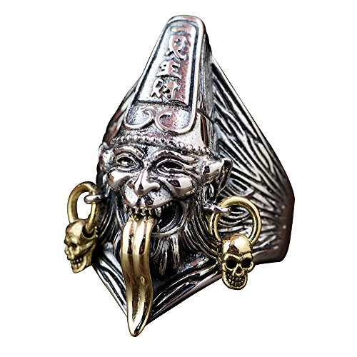 Gothic 925 Sterling Silber Ghost Chinesischer Geist Ring mit Golden Totenkopf Charme für Herren Damen Offen und Verstellbar von ForFox