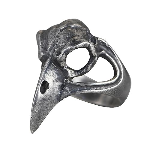 Gothic 925 Sterling Silber Schwarzer Rabenschädel Ring Vogel Krähenschädel Ring Punk Schmuck für Herren Jungen Größe 64 von ForFox