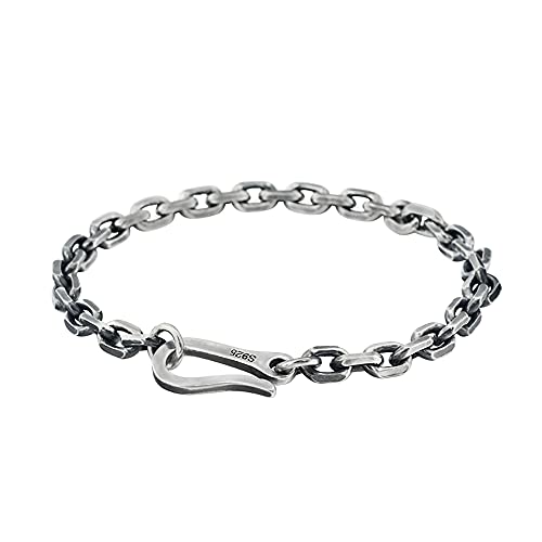 ForFox Schwarzer Echt 925 Sterling Silber Ankerkette Armband für Herren Damen 4mm 19cm von ForFox