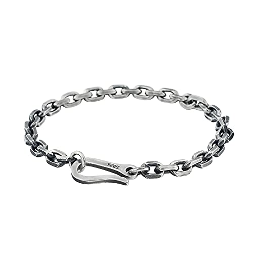 Schwarzer Echt 925 Sterling Silber Ankerkette Armband für Herren Damen 5mm 21cm von ForFox