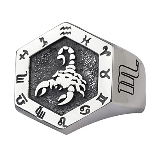 Vintage Echt 925 Sterling Silber Astrologie Sternzeichen Ring Skorpion Konstellation Ring Tierkreiszeichen Ring Schmuck für Herren Damen Offen Verstellbar von ForFox