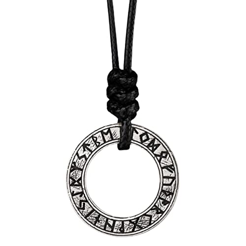 ForFox Vintage Echt 925 Sterling Silber Elder Futhark Runen Halskette Wachsseil mit Anhänger Nordischer Wikinger Schmuck für Herren Damen von ForFox