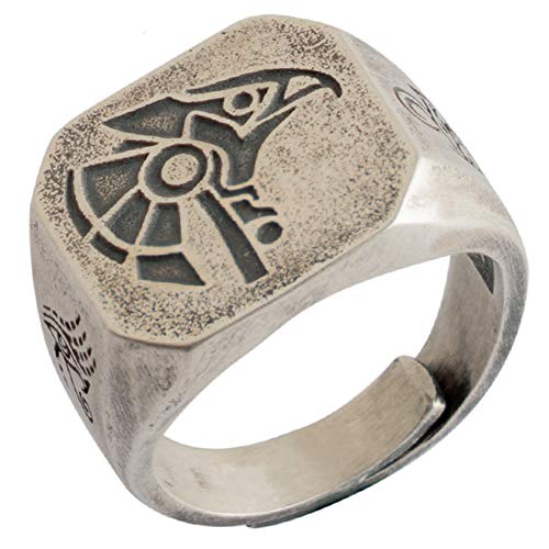 ForFox Vintage 925 Sterling Silber ägyptischer Gott Pharao Guard Horus Ring mit dem Auge des Horus und Ankh Kreuz für Herren Damen Offen und Verstellbar von ForFox