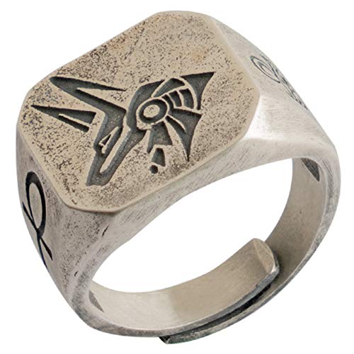 ForFox Vintage 925 Sterling Silber ägyptischer Gott des Todes Pharao Wache Anubis Ring Graviert das Auge von RA und Ankh Kreuz für Herren Damen Offen und Verstellbar von ForFox