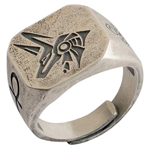 Vintage 925 Sterling Silber ägyptischer Gott des Todes Pharao Wache Anubis Ring Graviert das Auge von RA und Ankh Kreuz für Herren Damen Offen Verstellbar von ForFox