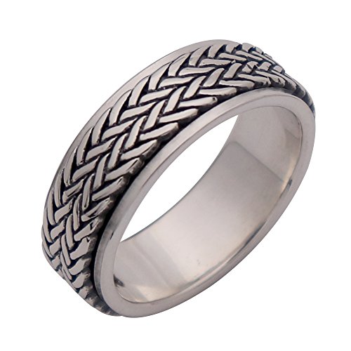 Echt 925 Sterling Silber Geflochtener Seil Spinner Ring Band Fidget Anxiety Ring für Herren Damen Größe 62 von ForFox