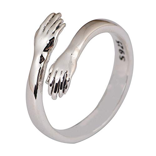 ForFox Echt 925 Sterling Silber Hände Umarmung Ring für Herren Damen Offen und Verstellbar von ForFox