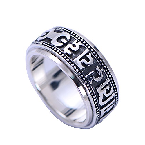 Herren Damen Schwarz 925 Sterling Silber Buddhismus Om Mani Padme Hum Mantra Spinner Ring Band 10mm Größe 52 von ForFox
