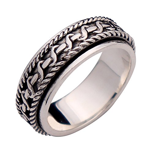 Vintage Echt 925 Sterling Silber Geflochtener Seil Spinner Ring Fidget Anxiety Ring Bandring Drehring für Herren Damen Größe 68 von ForFox