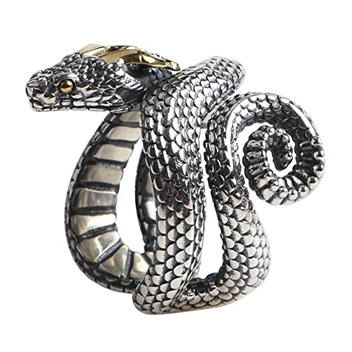 ForFox Vintage Echt 925 Sterling Silber Schlangen Ring Schlangenring Schmuck für Herren Damen Offen und Verstellbar von ForFox