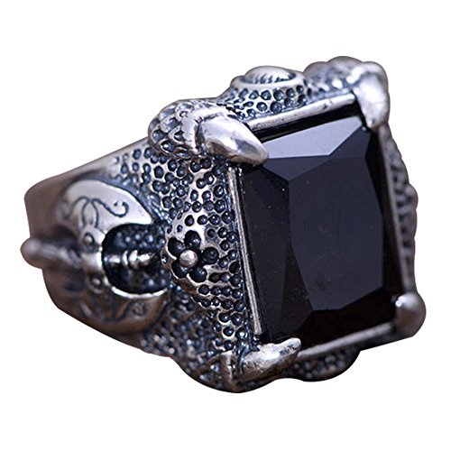 ForFox Herren Vintage Schwarz 925 Sterling Silber Drachenklaue Achat Ring Onyx Schmuck Krallenring Größe 62 von ForFox