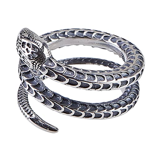 Kleiner Echt 925 Sterling Silber Schlangen Ring Spiralring für Herren Damen Offen Verstellbar von ForFox
