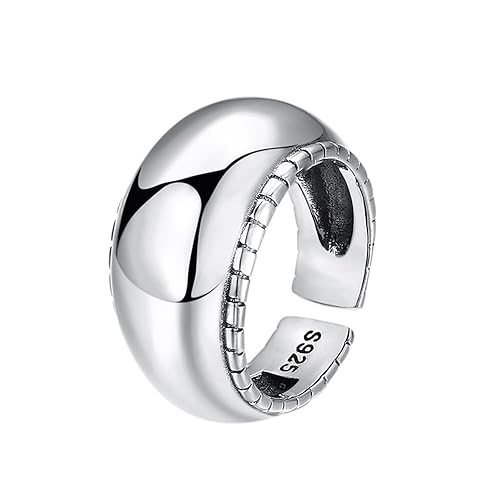 ForFox Massiver 925 Sterling Silber Kuppel Ring für Herren Damen Offen Verstellbar von ForFox