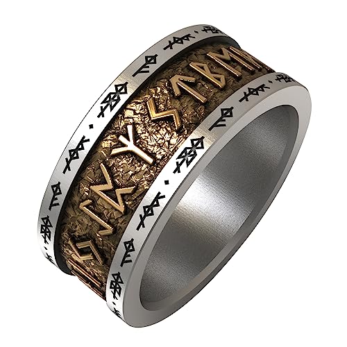 ForFox Nordischer Wikinger Rune Ring für Herren Damen Zweifarbig 925 Sterling Silber Elder Futhark Ring Runen Alphabet Ring Bandring Größe 70 von ForFox