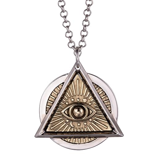 ForFox Retro 925 Sterling Silber Illuminati Freimaurer Allsehende Auge Gottes Halskette Das Auge der Vorsehung Anhänger ohne Motto für Herren Damen 60cm Kette von ForFox