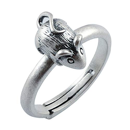 Retro 925 Sterling Silber Tier Maus Ring Ratte Schmuck für Damen Offen und Verstellbar von ForFox