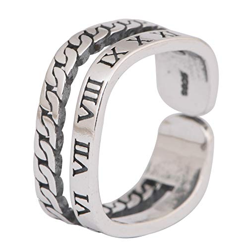 ForFox Retro Vintage 925 Sterling Silber Römische Zahlen Ring für Herren Damen Offen und Verstellbar von ForFox