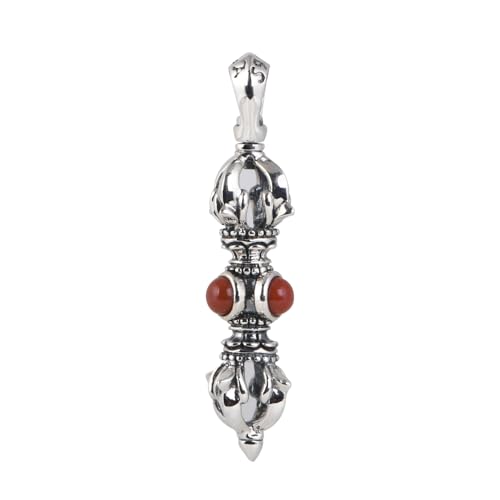 ForFox Vintage 925 Sterling Silber Dorje Vajra Anhänger mit Blauem Türkis Buddhismus Amulett Schutz Schmuck für Herren Damen von ForFox