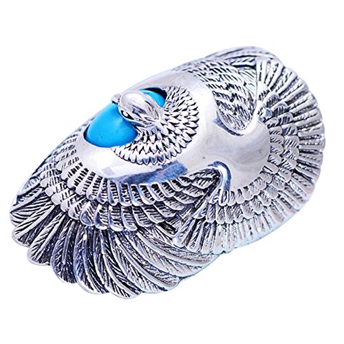 ForFox Vintage Echt 925 Sterling Silber Adler Ring mit Türkis Vogel Schmuck für Herren Damen Größe 58 von ForFox