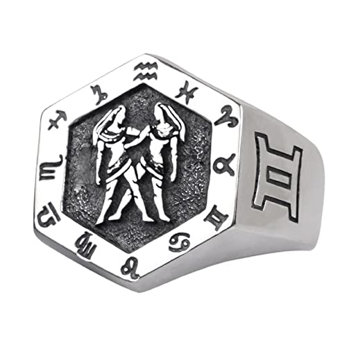 Vintage Echt 925 Sterling Silber Astrologie Sternzeichen Ring Zwillinge Konstellation Ring Tierkreiszeichen Ring Schmuck für Herren Damen Offen Verstellbar von ForFox