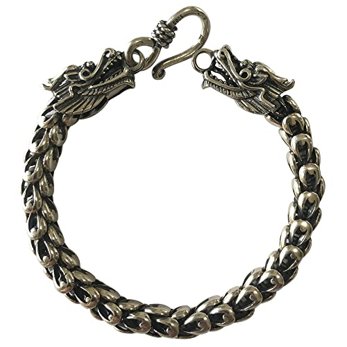 Vintage Echt 925 Sterling Silber Chinesischer Drachen Armband Kette Armband mit Drachenkopf Handgemachter Schmuck für Herren Damen 6mm 19cm von ForFox