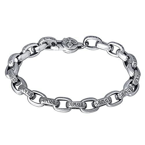 ForFox Vintage Echt 925 Sterling Silber Gliederkette Armband mit Buddhismus Mantra für Herren 8mm 18cm von ForFox