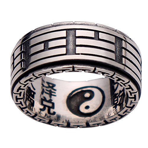 ForFox Vintage Echt 925 Sterling Silber Taoismus Tai Chi Yin Yang Spinner Ring für Herren Damen 10mm Größe 63 von ForFox