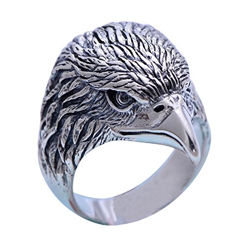 ForFox Vintage Schwarz 925 Sterling Silber Adler Kopf Ring Vogel Adlerring Schmuck für Herren Damen Größe 60 von ForFox