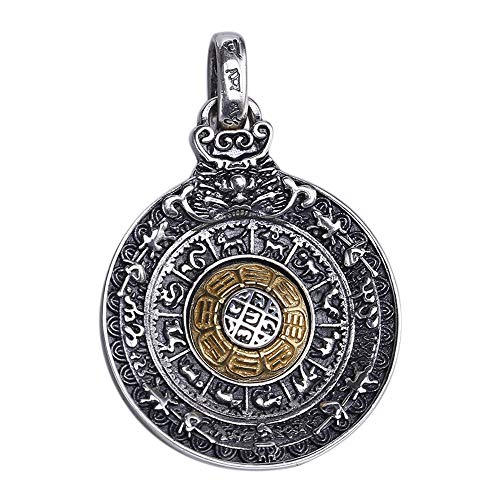 ForFox Vintage Schwarz 925 Sterling Silber Bagua Spinner Anhänger mit Chinesische Sternzeichen Taoismus Feng Shui Schmuck für Herren Damen Gold-Ton von ForFox