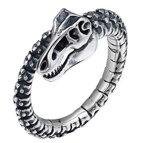ForFox Vintage Schwarz 925 Sterling Silber Dinosaurier Skelett Ring für Herren Damen Verstellbarer Größe 58-63 von ForFox
