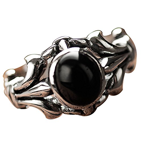 ForFox Vintage Schwarz 925 Sterling Silber Fleur de lis Ring mit Oval Onyx Stein für Herren Damen Größe 63 von ForFox