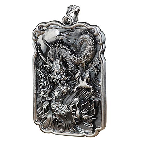 ForFox Vintage Schwarz 990 Sterling Silber Asiatischer Chinesischer Drachen Anhänger Orientalischer Schmuck für Herren von ForFox