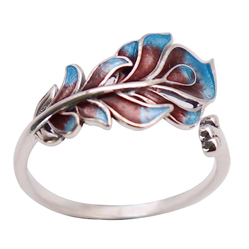 Vintage pfauenfederring 925 sterling silber pfau pfauen feder ring blauer emaille ring cloisonne schmuck für damen mädchen offen verstellbar von ForFox