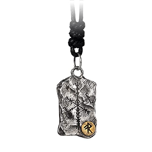 ForFox Wikinger 925 Sterling Silber Binden Runes Energie Vegvisir Kompass Anhänger Halskette mit Hammer Textur für Herren Damen,Wachsseil von ForFox