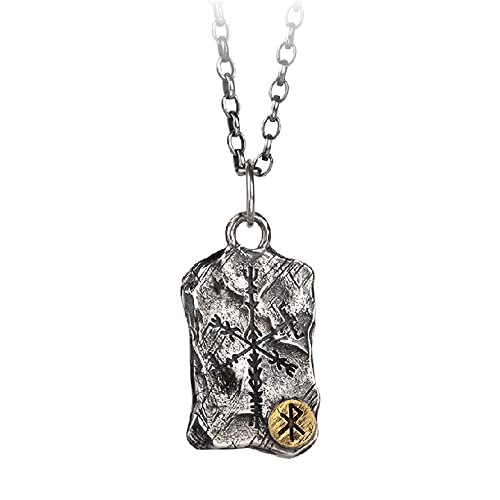 ForFox Wikinger 925 Sterling Silber Binden Runes Liebe Vegvisir Kompass Anhänger Halskette mit Hammer Textur für Herren Damen,60cm Kette von ForFox